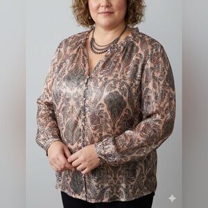 BLOUSOLOGY Peach Floral Long Sleeve Ruffle Blouse 2X